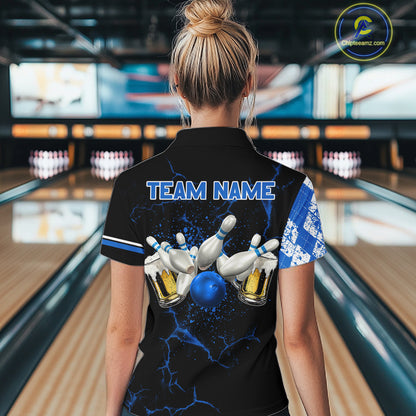 Black And Blue Argyle Pattern Bowling Beer Custom Bowling Shirts For Women Bowling Team League Jersey TDM7583