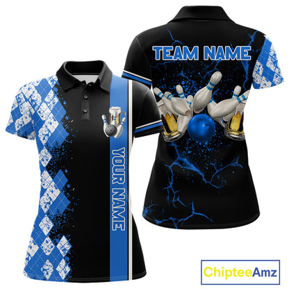 Black And Blue Argyle Pattern Bowling Beer Custom Bowling Shirts For Women Bowling Team League Jersey TDM7583