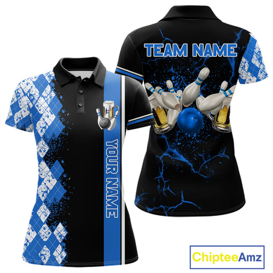Black And Blue Argyle Pattern Bowling Beer Custom Bowling Shirts For Women Bowling Team League Jersey TDM7583