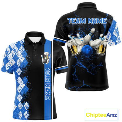 Black And Blue Argyle Pattern Bowling Beer Custom Bowling Shirts For Men Bowling Team League Jersey TDM7583