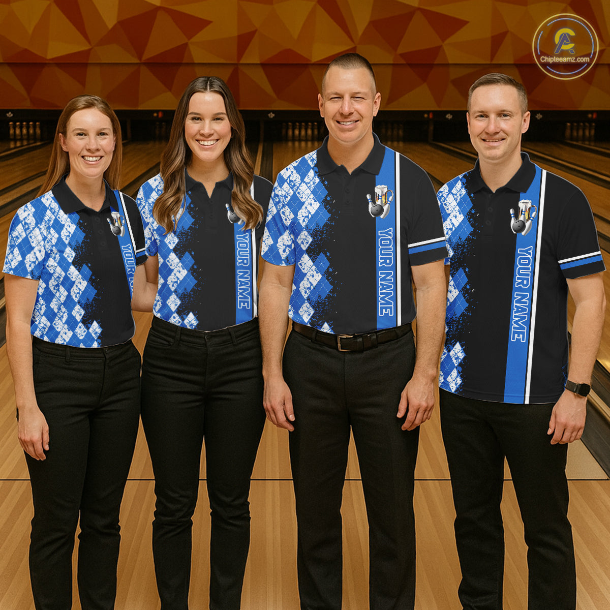 Black And Blue Argyle Pattern Bowling Beer Custom Bowling Shirts For Men Bowling Team League Jersey TDM7583