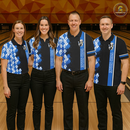 Black And Blue Argyle Pattern Bowling Beer Custom Bowling Shirts For Men Bowling Team League Jersey TDM7583