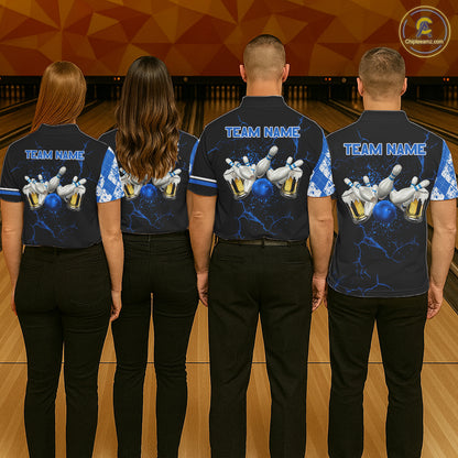 Black And Blue Argyle Pattern Bowling Beer Custom Bowling Shirts For Men Bowling Team League Jersey TDM7583