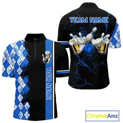 Black And Blue Argyle Pattern Bowling Beer Custom Bowling Shirts For Men Bowling Team League Jersey TDM7583