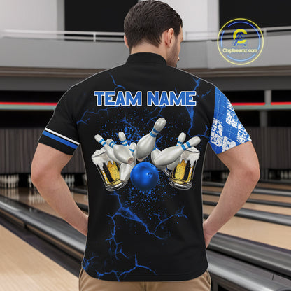 Black And Blue Argyle Pattern Bowling Beer Custom Bowling Shirts For Men Bowling Team League Jersey TDM7583