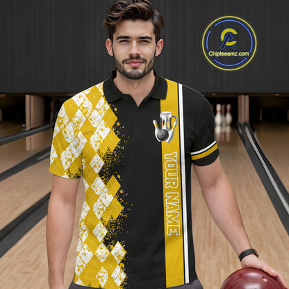 Yellow Black Argyle Pattern Bowling Beer Custom Bowling Shirts For Men Bowling Team League Jersey TDM7584