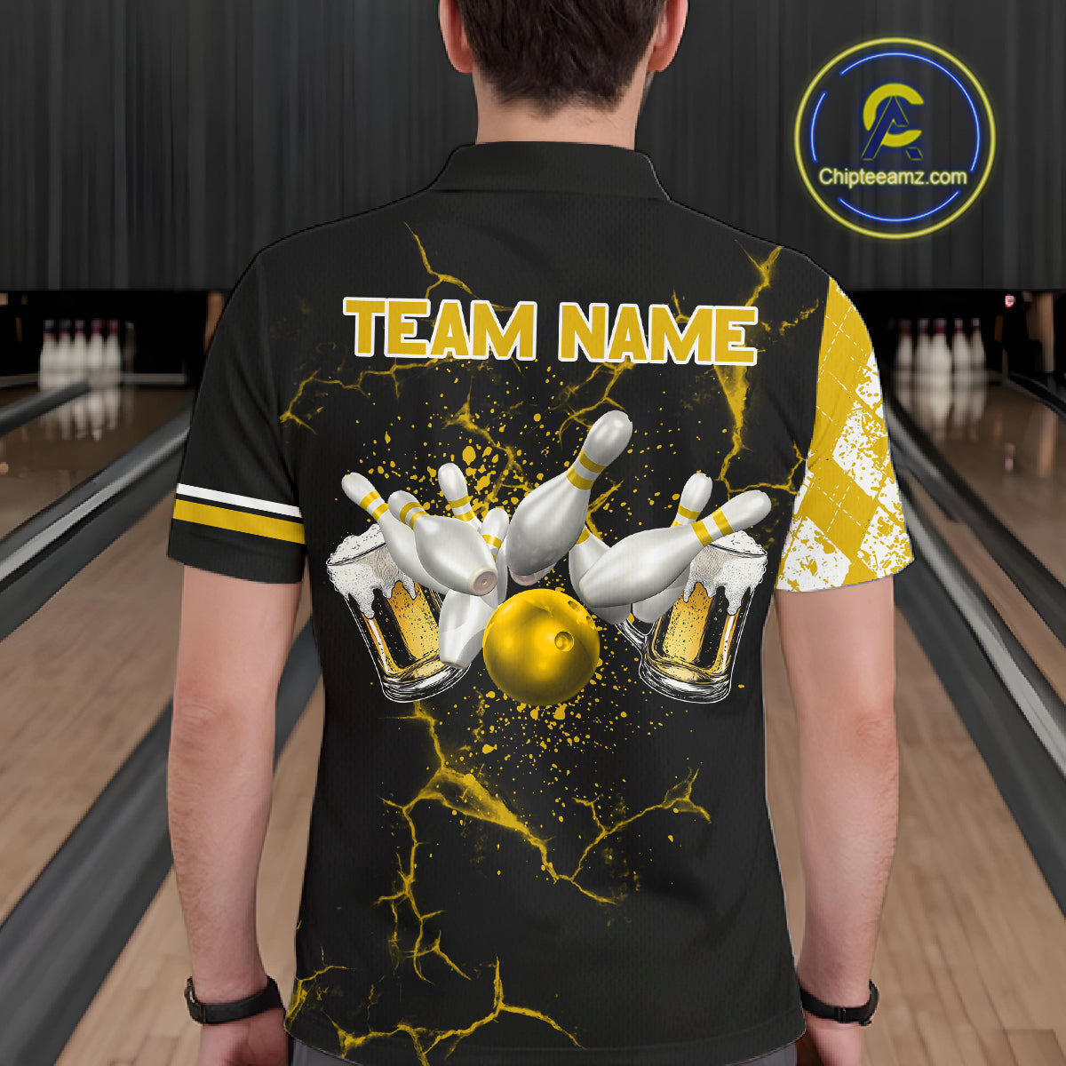 Yellow Black Argyle Pattern Bowling Beer Custom Bowling Shirts For Men Bowling Team League Jersey TDM7584
