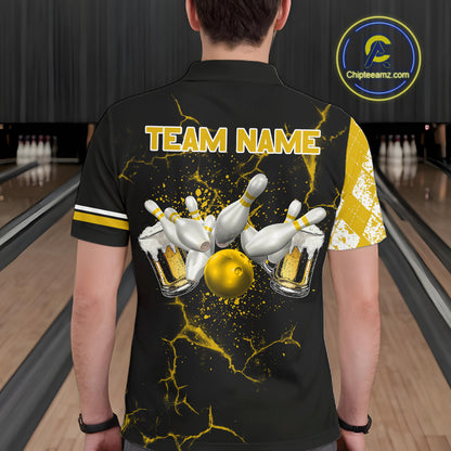 Yellow Black Argyle Pattern Bowling Beer Custom Bowling Shirts For Men Bowling Team League Jersey TDM7584