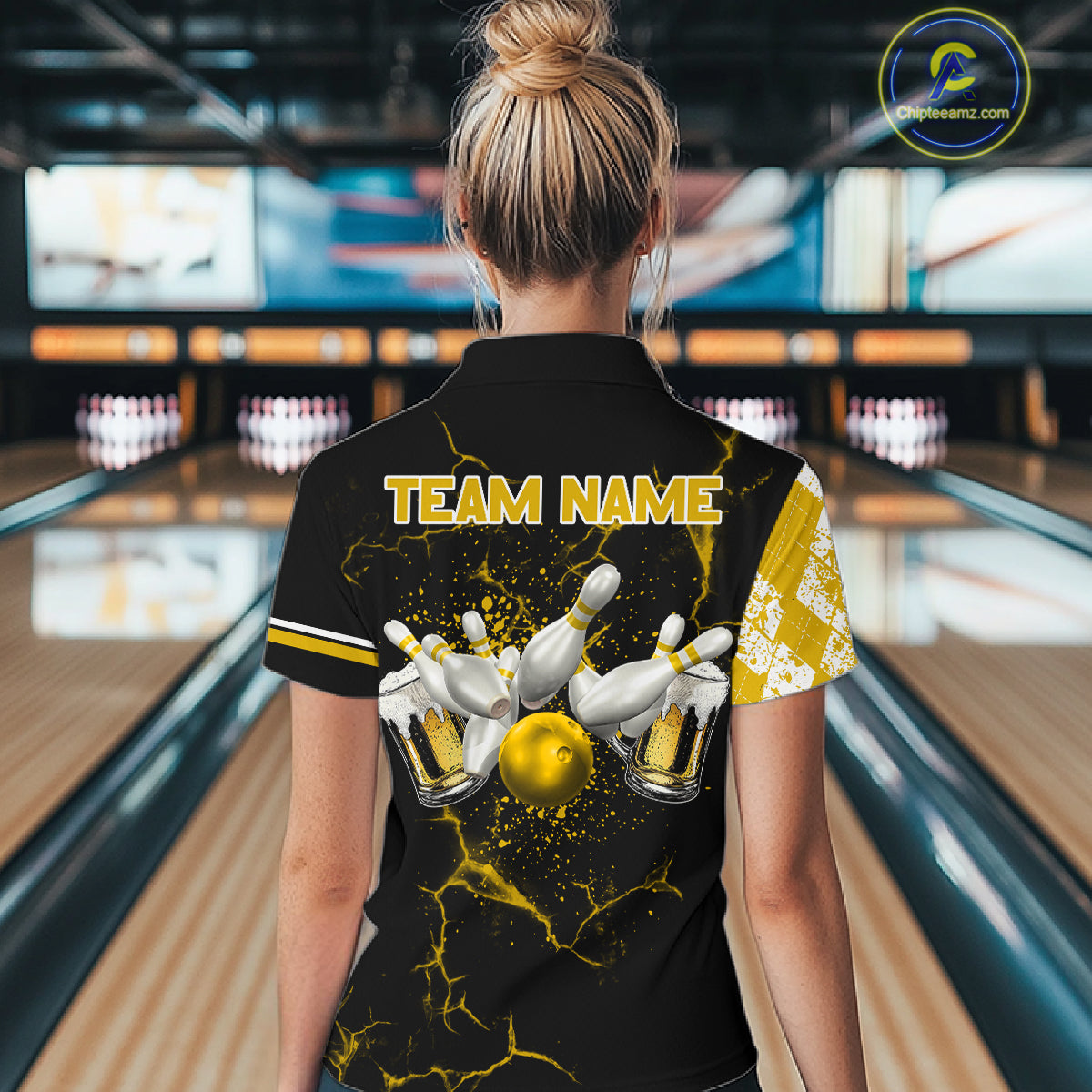Yellow Black Argyle Pattern Bowling Beer Custom Bowling Shirts For Women Bowling Team League Jersey TDM7584