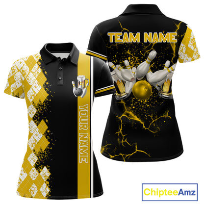 Yellow Black Argyle Pattern Bowling Beer Custom Bowling Shirts For Women Bowling Team League Jersey TDM7584