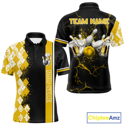 Yellow Black Argyle Pattern Bowling Beer Custom Bowling Shirts For Men Bowling Team League Jersey TDM7584