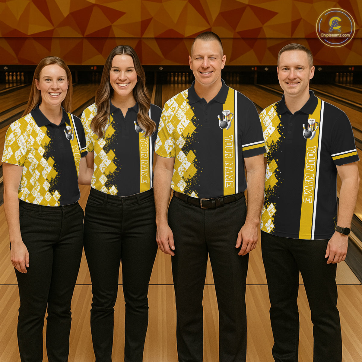 Yellow Black Argyle Pattern Bowling Beer Custom Bowling Shirts For Men Bowling Team League Jersey TDM7584