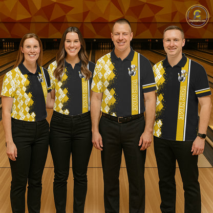 Yellow Black Argyle Pattern Bowling Beer Custom Bowling Shirts For Men Bowling Team League Jersey TDM7584