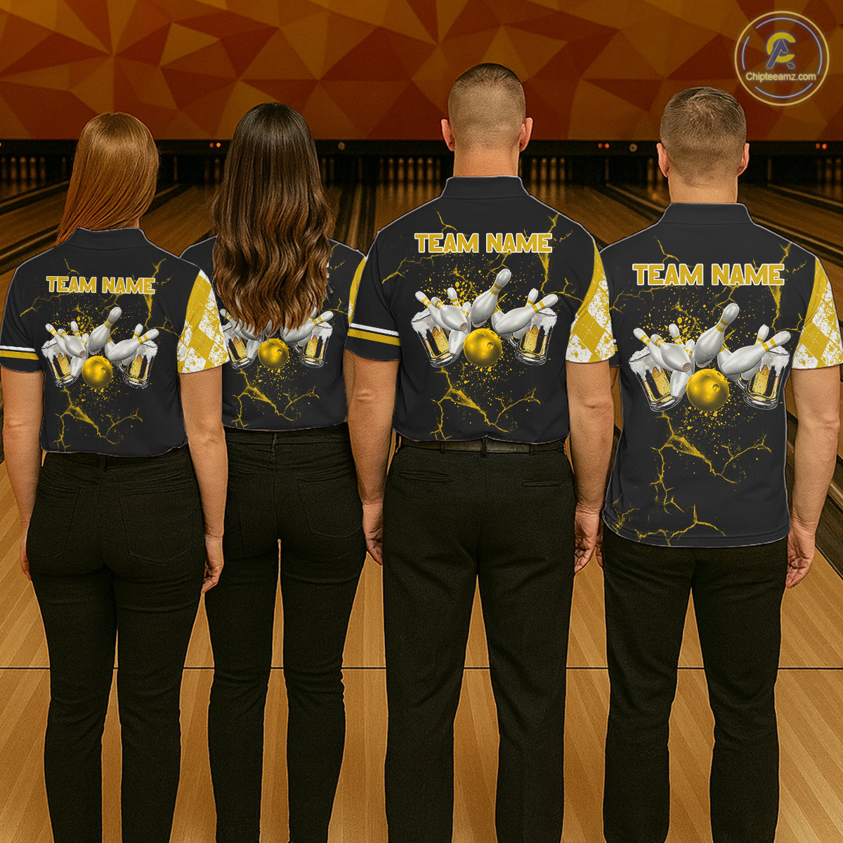 Yellow Black Argyle Pattern Bowling Beer Custom Bowling Shirts For Men Bowling Team League Jersey TDM7584