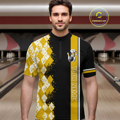 Yellow Black Argyle Pattern Bowling Beer Custom Bowling Shirts For Men Bowling Team League Jersey TDM7584