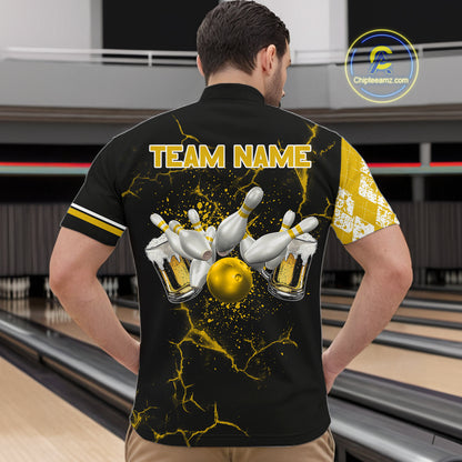 Yellow Black Argyle Pattern Bowling Beer Custom Bowling Shirts For Men Bowling Team League Jersey TDM7584