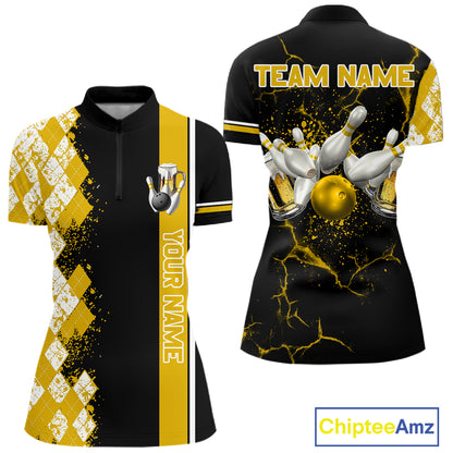 Yellow Black Argyle Pattern Bowling Beer Custom Bowling Shirts For Women Bowling Team League Jersey TDM7584