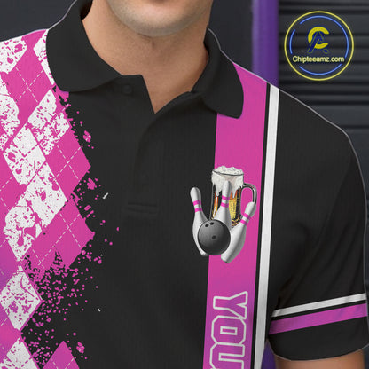 Pink And Black Argyle Pattern Bowling Beer Custom Bowling Shirts For Men Bowling Team League Jersey TDM7585