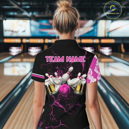 Pink And Black Argyle Pattern Bowling Beer Custom Bowling Shirts For Women Bowling Team League Jersey TDM7585