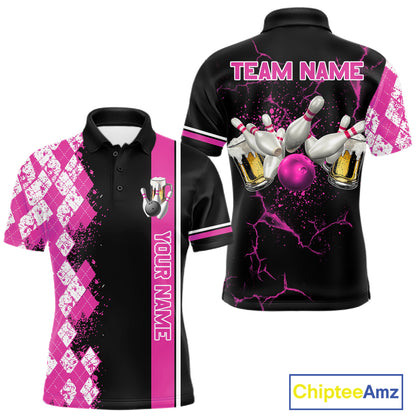 Pink And Black Argyle Pattern Bowling Beer Custom Bowling Shirts For Men Bowling Team League Jersey TDM7585