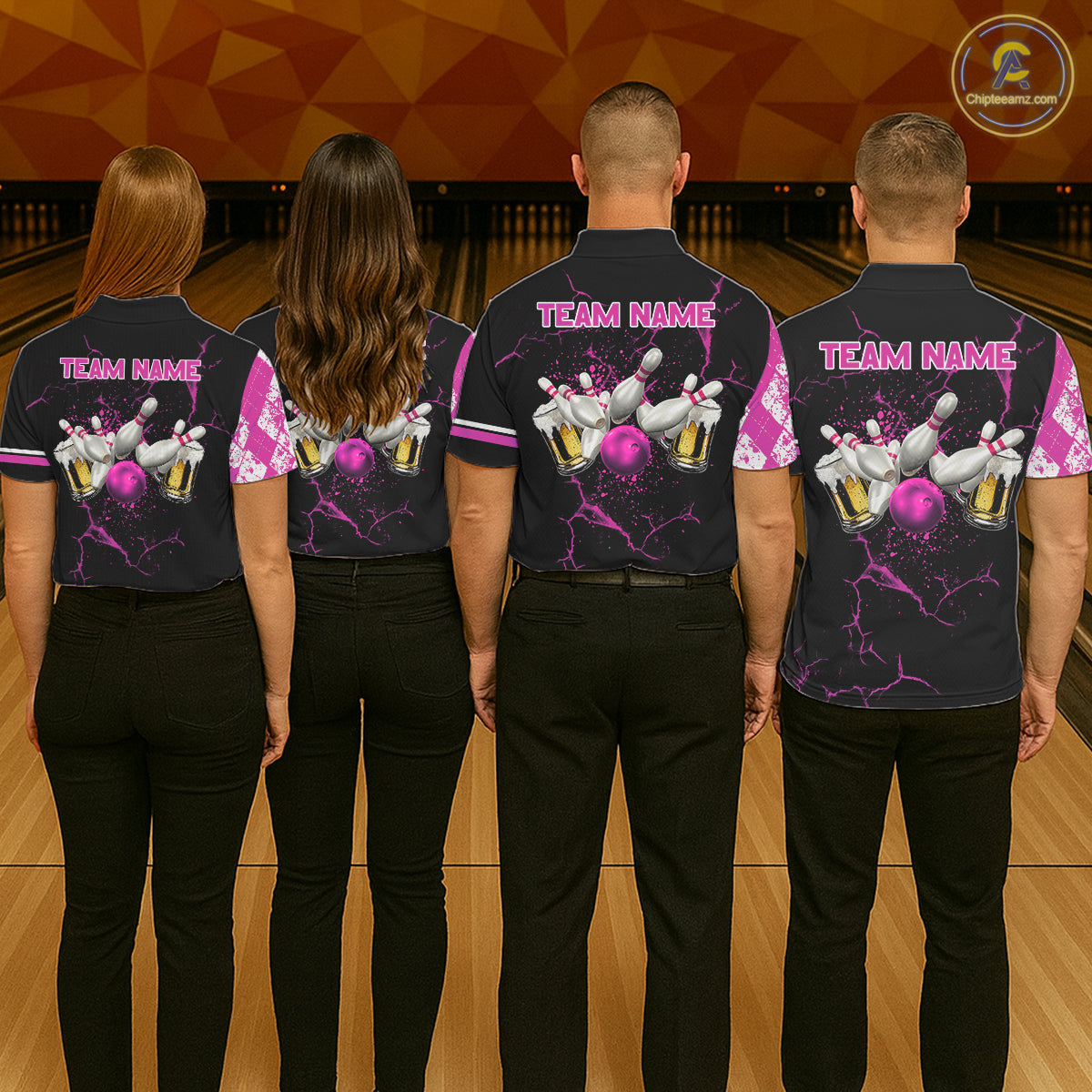 Pink And Black Argyle Pattern Bowling Beer Custom Bowling Shirts For Men Bowling Team League Jersey TDM7585