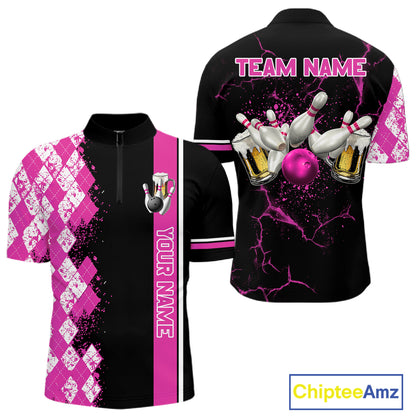 Pink And Black Argyle Pattern Bowling Beer Custom Bowling Shirts For Men Bowling Team League Jersey TDM7585