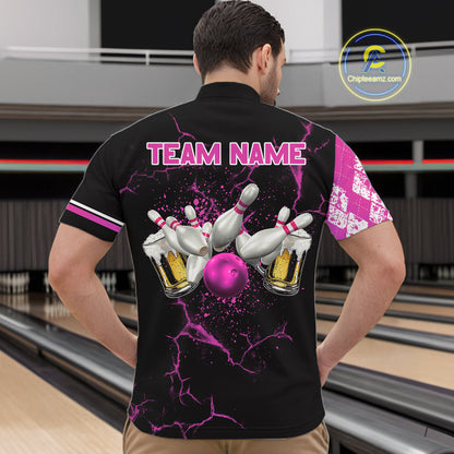 Pink And Black Argyle Pattern Bowling Beer Custom Bowling Shirts For Men Bowling Team League Jersey TDM7585