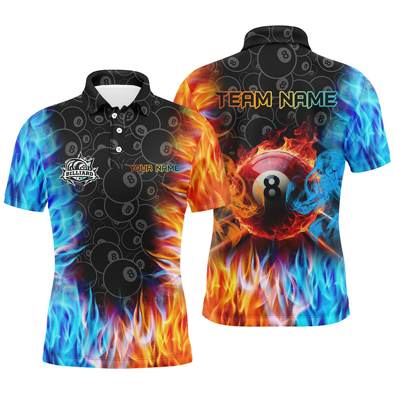 Personalized Billiard Fire And Water 3D Printed Men Polo Shirts Custom 8 Ball Pool Shirts For Team TDM0385