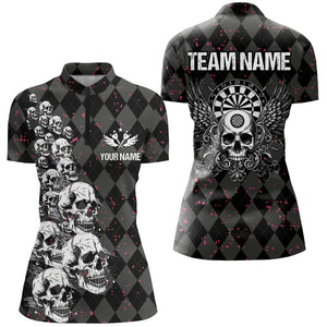 Personalized Wings And Skull Custom Black Argyle Women Darts Shirts, Funny Dart Jerseys Uniform TDM2781