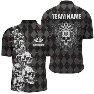 Personalized Wings And Skull Custom Black Argyle Men Darts Shirts, Funny Dart Jerseys Uniform TDM2781