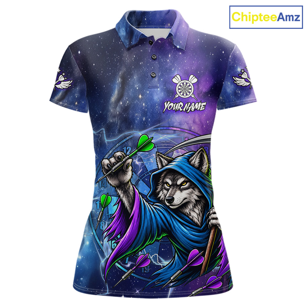 Funny Wolf Wizard Blue Purple Galaxy Darts Shirts For Women Custom Glowing Darts Jerseys Outfits TDM7922