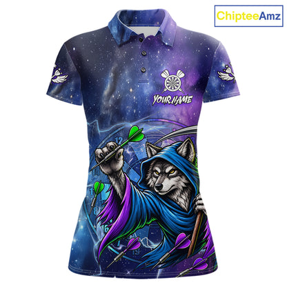 Funny Wolf Wizard Blue Purple Galaxy Darts Shirts For Women Custom Glowing Darts Jerseys Outfits TDM7922