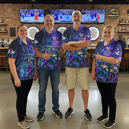 Funny Wolf Wizard Blue Purple Galaxy Darts Shirts For Women Custom Glowing Darts Jerseys Outfits TDM7922