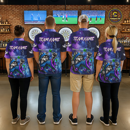 Funny Wolf Wizard Blue Purple Galaxy Darts Shirts For Women Custom Glowing Darts Jerseys Outfits TDM7922