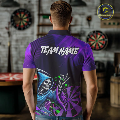Funny Purple Grim Reaper Galaxy Dart Shirts For Men Custom Darts Team Jersey Polo & 1/4 Zip TDM7923