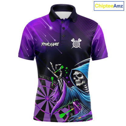Funny Purple Grim Reaper Galaxy Dart Shirts For Men Custom Darts Team Jersey Polo & 1/4 Zip TDM7923