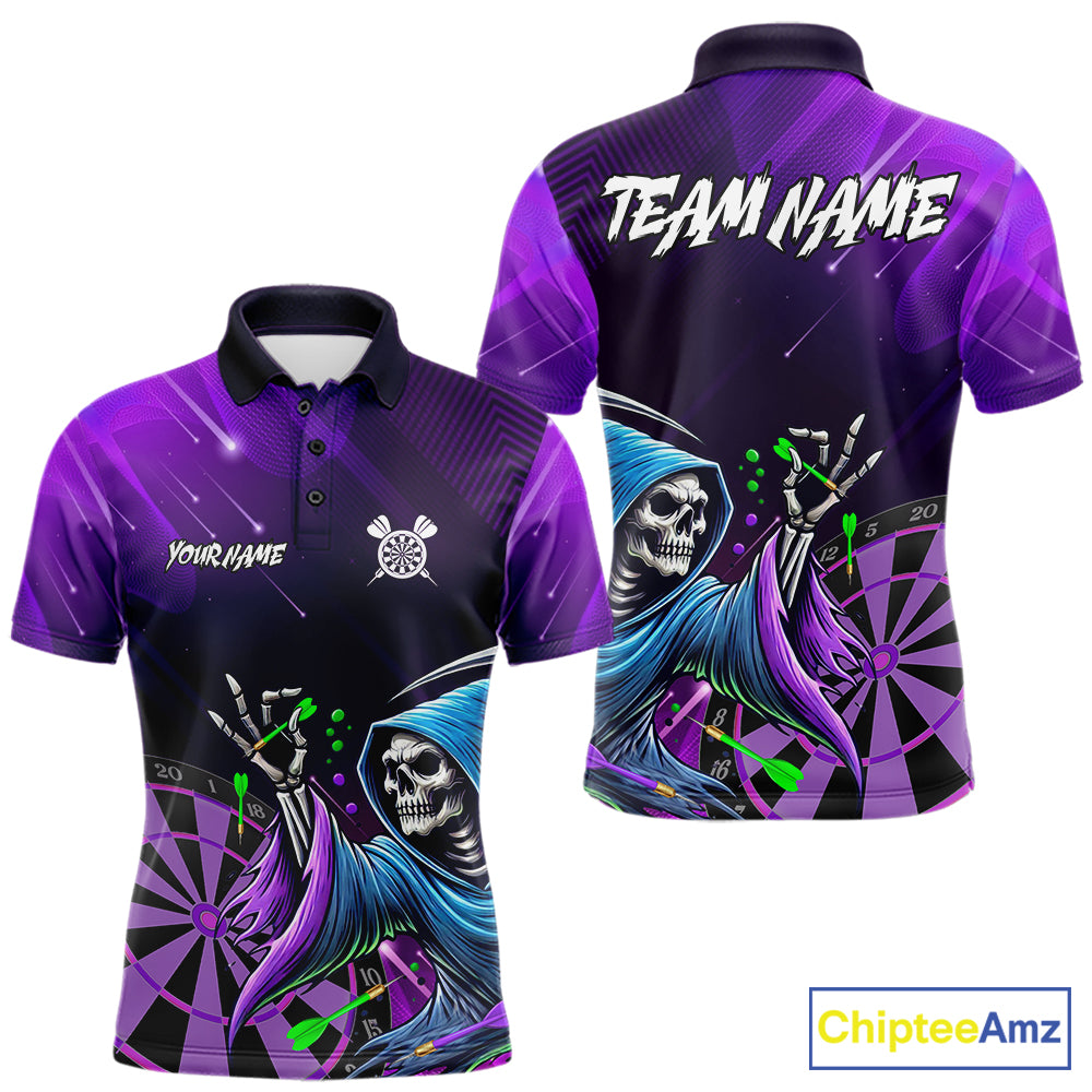 Funny Purple Grim Reaper Galaxy Dart Shirts For Men Custom Darts Team Jersey Polo & 1/4 Zip TDM7923