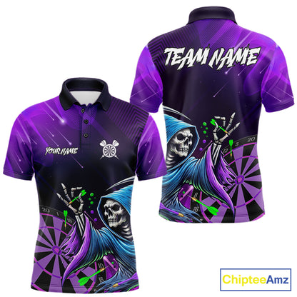 Funny Purple Grim Reaper Galaxy Dart Shirts For Men Custom Darts Team Jersey Polo & 1/4 Zip TDM7923