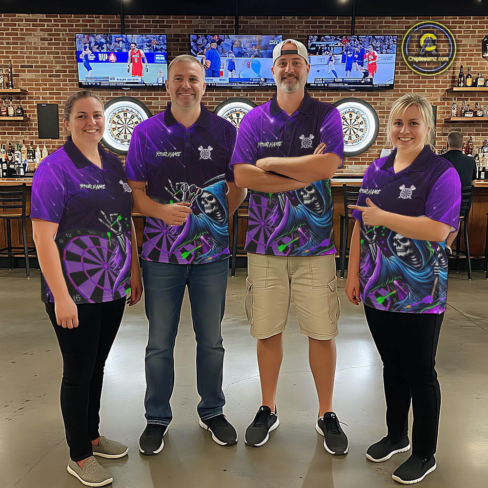 Funny Purple Grim Reaper Galaxy Dart Shirts For Men Custom Darts Team Jersey Polo & 1/4 Zip TDM7923