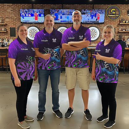 Funny Purple Grim Reaper Galaxy Dart Shirts For Men Custom Darts Team Jersey Polo & 1/4 Zip TDM7923