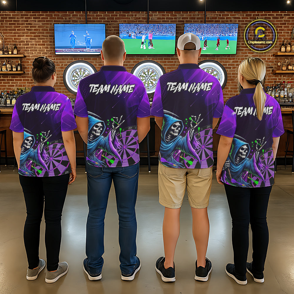 Funny Purple Grim Reaper Galaxy Dart Shirts For Men Custom Darts Team Jersey Polo & 1/4 Zip TDM7923