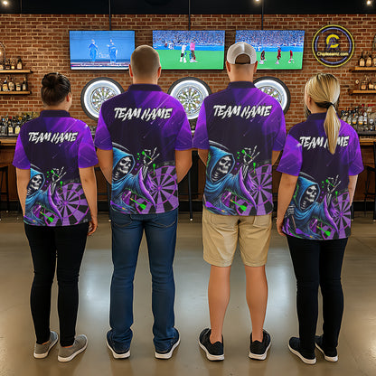 Funny Purple Grim Reaper Galaxy Dart Shirts For Men Custom Darts Team Jersey Polo & 1/4 Zip TDM7923