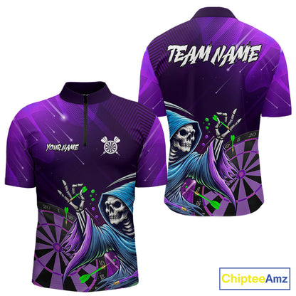 Funny Purple Grim Reaper Galaxy Dart Shirts For Men Custom Darts Team Jersey Polo & 1/4 Zip TDM7923