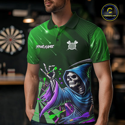 Funny Green Grim Reaper Galaxy Dart Shirts For Men Custom Darts Team Jersey Polo & 1/4 Zip TDM7924