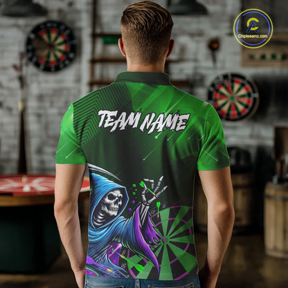 Funny Green Grim Reaper Galaxy Dart Shirts For Men Custom Darts Team Jersey Polo & 1/4 Zip TDM7924