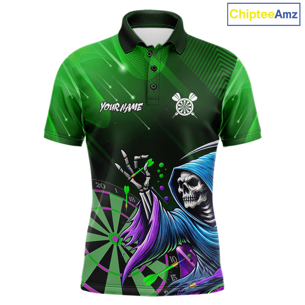 Funny Green Grim Reaper Galaxy Dart Shirts For Men Custom Darts Team Jersey Polo & 1/4 Zip TDM7924