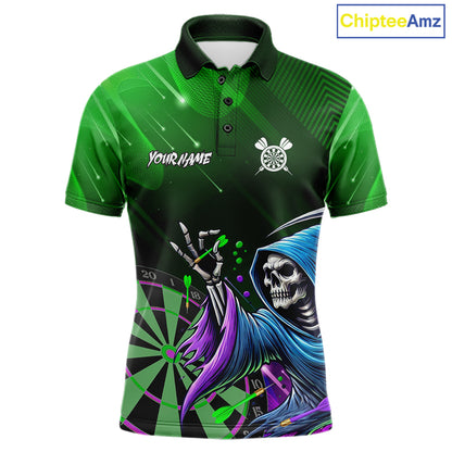 Funny Green Grim Reaper Galaxy Dart Shirts For Men Custom Darts Team Jersey Polo & 1/4 Zip TDM7924