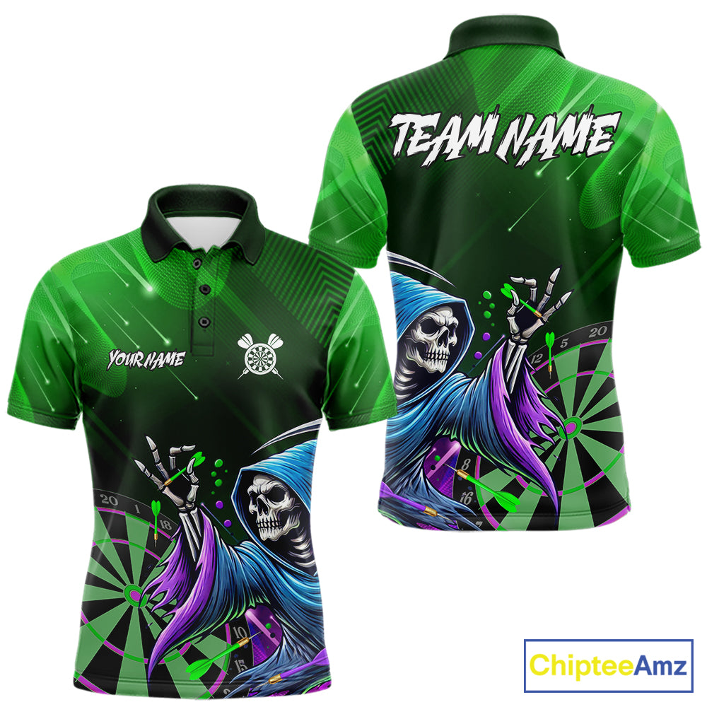 Funny Green Grim Reaper Galaxy Dart Shirts For Men Custom Darts Team Jersey Polo & 1/4 Zip TDM7924