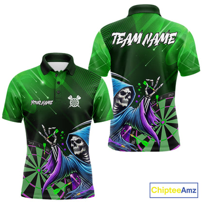 Funny Green Grim Reaper Galaxy Dart Shirts For Men Custom Darts Team Jersey Polo & 1/4 Zip TDM7924