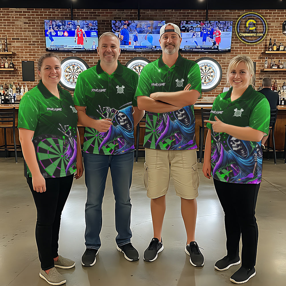 Funny Green Grim Reaper Galaxy Dart Shirts For Men Custom Darts Team Jersey Polo & 1/4 Zip TDM7924
